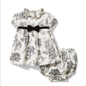 Janie & Jack Black and White Floral Toile Dress with matching bloomer. Like new